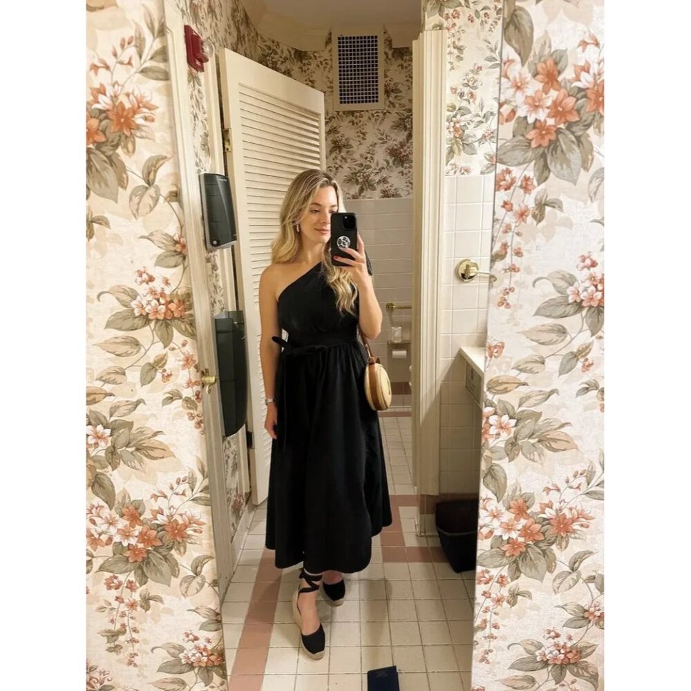 Madewell One-Shoulder Ruffled Midi Dress – True Black, Size 2 Casual & Cocktail - Picture 4 of 15